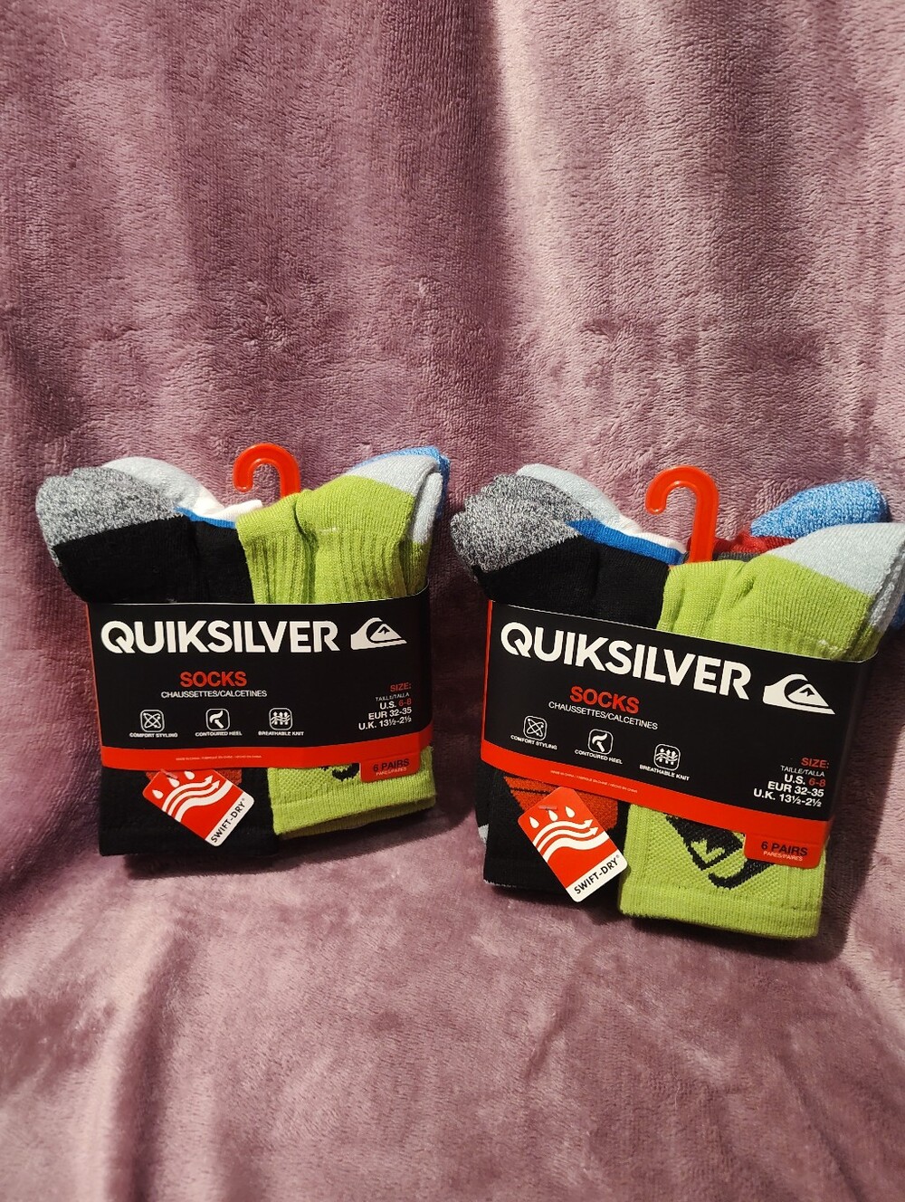 Quiksilver Kids Black, Green & Blue Crew Socks - 2 Pack/12 Pairs